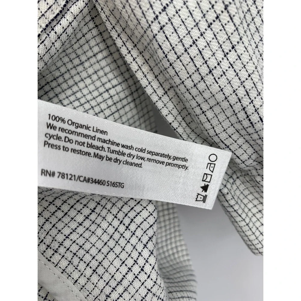 Eileen Fisher Jacket Womens Small Petite White Black Check Organic Linen Button